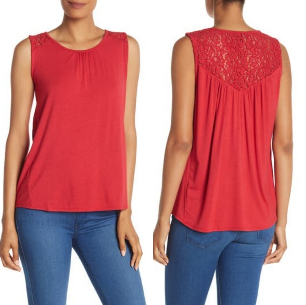 NWT Catherine Malandrino Red Eyelet Lace Tee Shirt